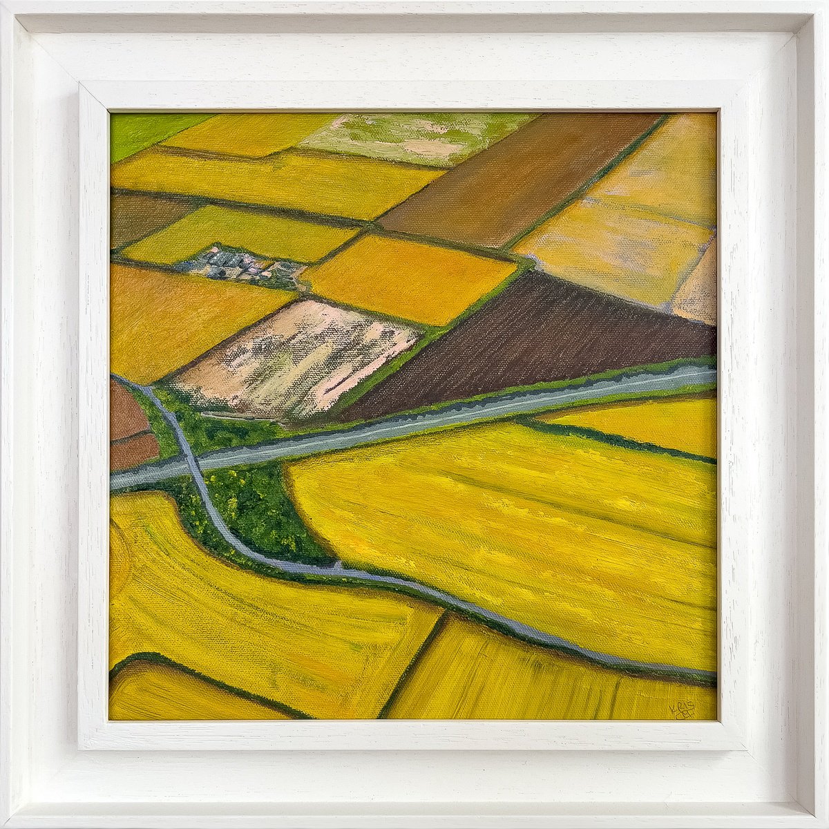 Impressionistic Landscape Acrylic Painting By Km Arts, 15 X 15", Fields Of Gold, Original Artwork