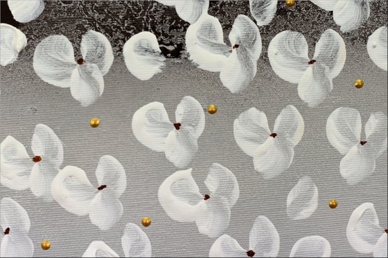 Flying White II  acrylic abstract painting cherry blossoms nature painting , stretched canvas wall art