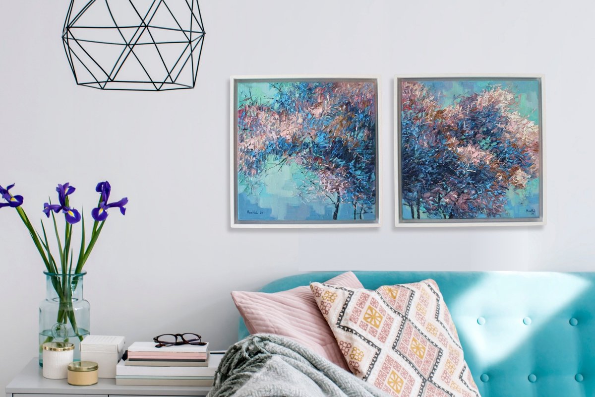 Impressionistic Landscape Oil Painting By Olena Horhol, 17 X 17", Spring (19 And 21), Original Artwork