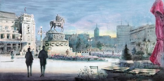 Two silhouettes on Republic sq