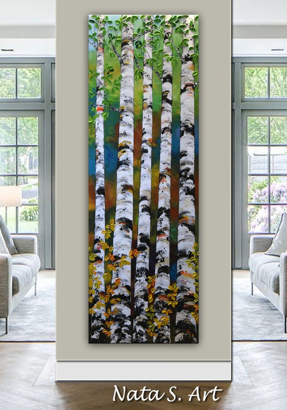 Summer Birch Trees - Large Painting 72" x 24"