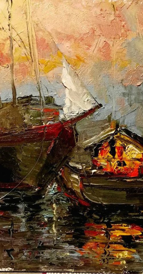 Night lights of the pier. by Leo Baxiner