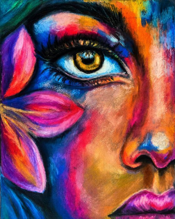 Petals of Her Gaze - Colorful Woman Portrait