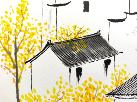 RAN ART - Chinese painting 38*38cm - Ancient Village