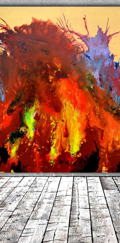 Burning Inside XXXL Huge Modern Abstract Big Painting, FREE SHIPPING for Europe - Large Painting - Ready to Hang, Hotel and Restaurant Wall Decoration, Fire Energy by Soos Tiberiu