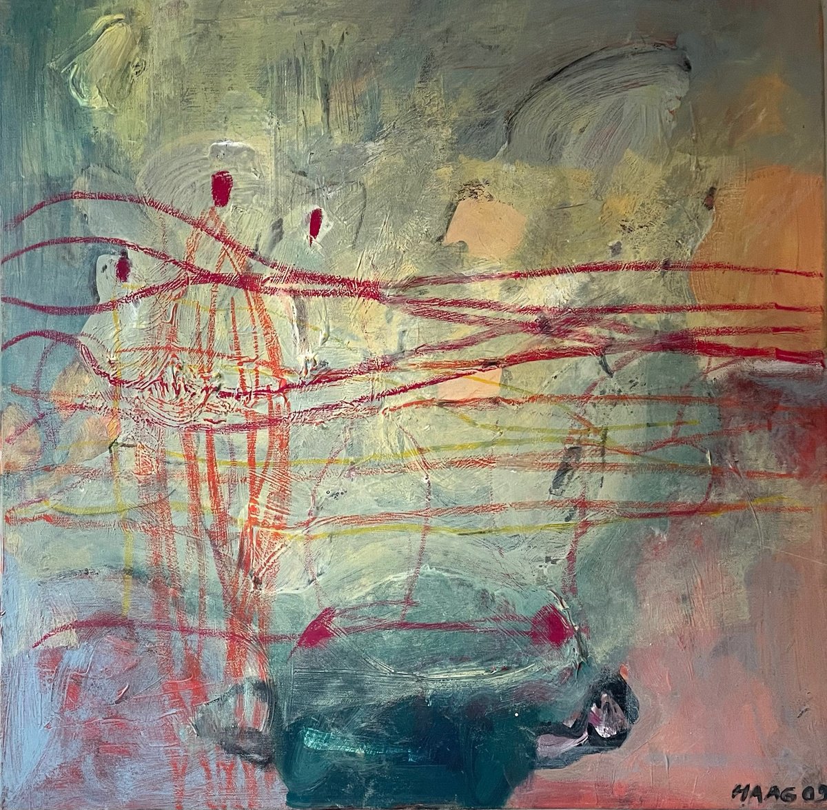 Organic Abstract Acrylic Painting By Christel Haag, 24 X 24, Sweet Home, Original Artwork