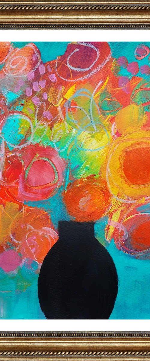 Summer Flowers in a Black Vase by Jan Rippingham