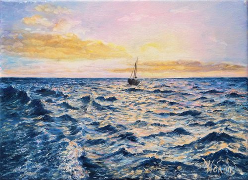 Boat at sunset. by Anastasia Woron