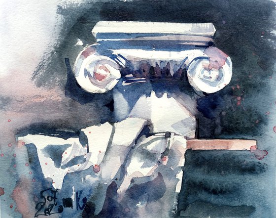 Modern architectural still life "Antique column capital" original watercolor