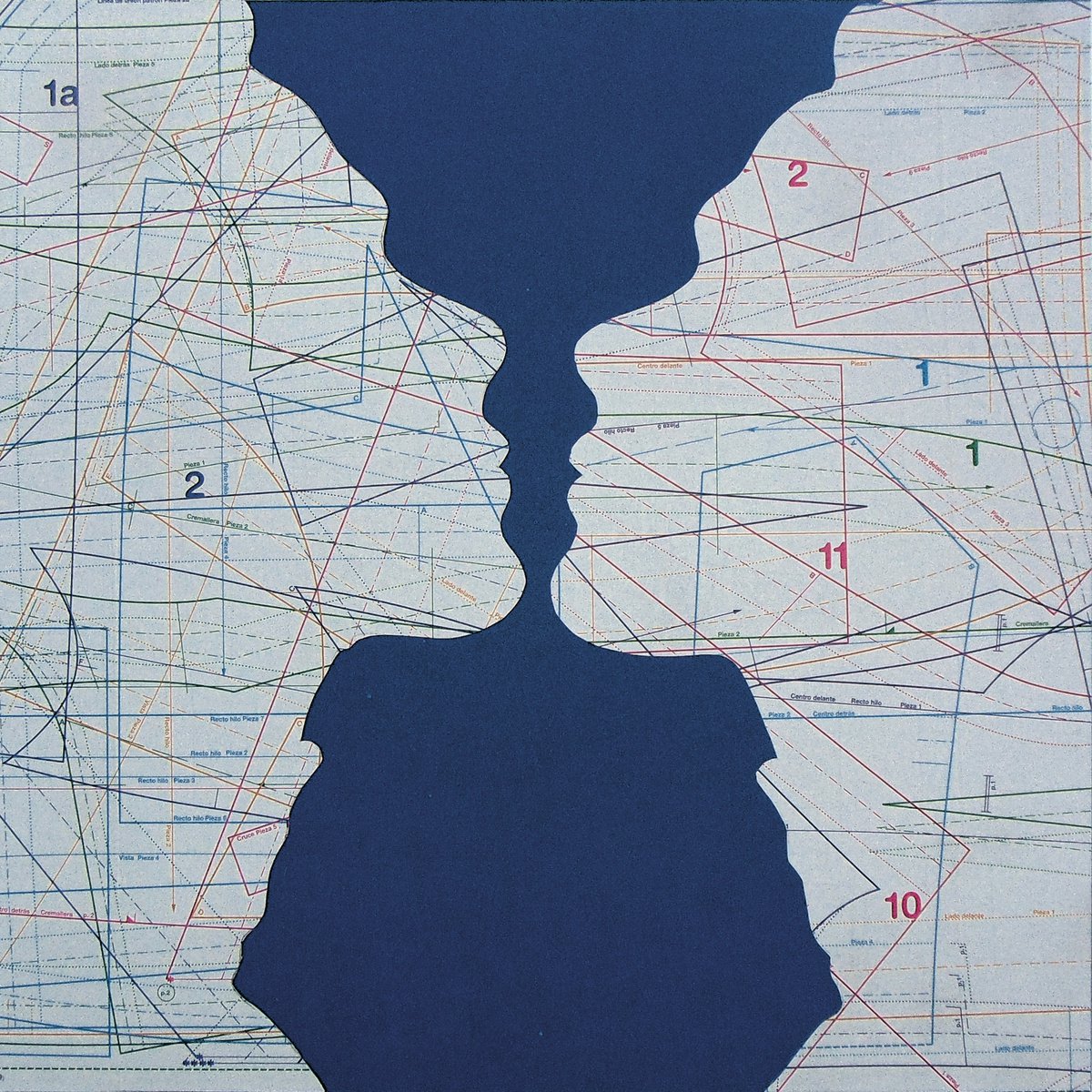 Geometric Portrait Collage By Manel Villalonga, 18 X 18", 31 Symmetry_Blue, Original Artwork