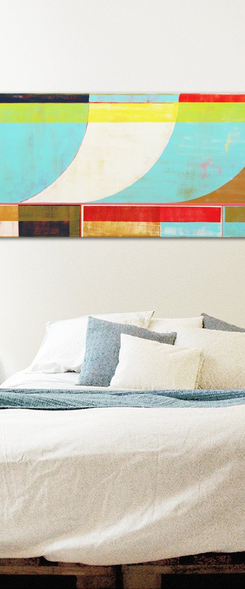 Abstract Painting - Circle in Circle Turquoise 50 - 150x50 cm - Ronald Hunter - 28S by Ronald Hunter