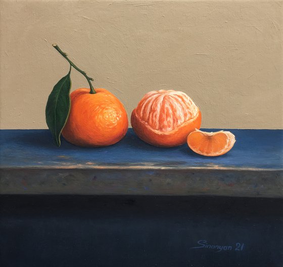 Still life-mandarin (25x25cm, oil painting, ready to hang)