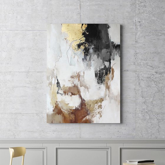 "Gray Flux 2" Gray gold abstract acrylic art