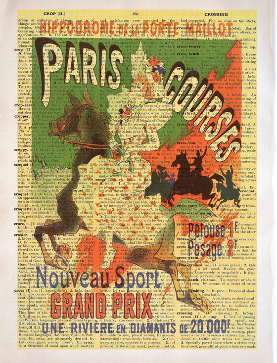 Hippodrome de la Porte Maillot - Paris Courses - Collage Art Print on Large Real English Dictionary Vintage Book Page