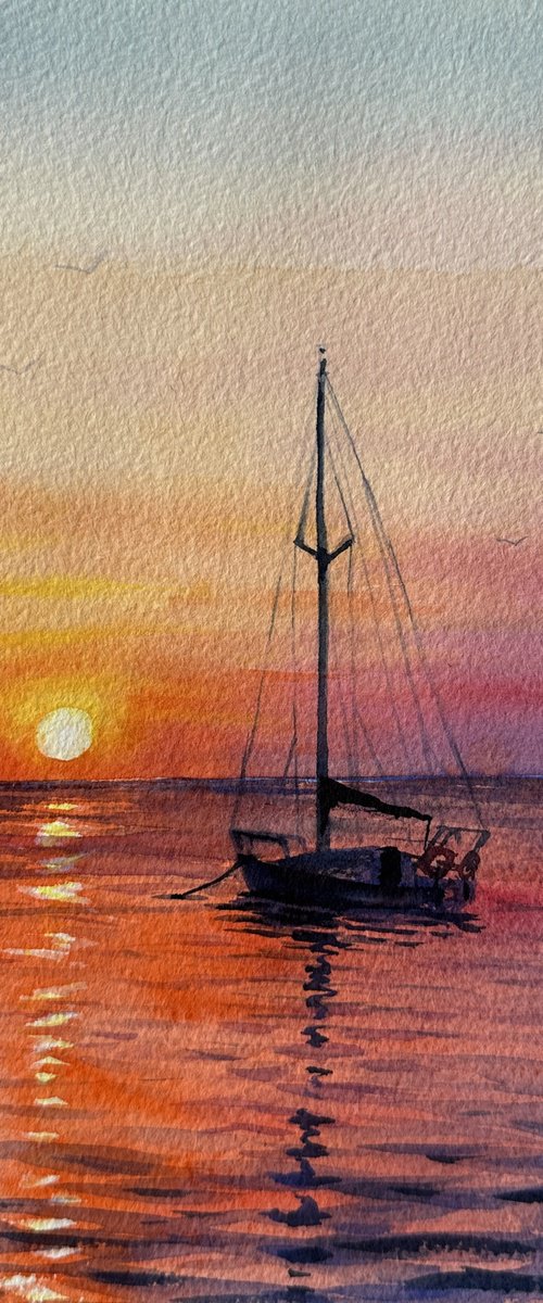 Sailboat at Sunset by Oleksandra Padushyna