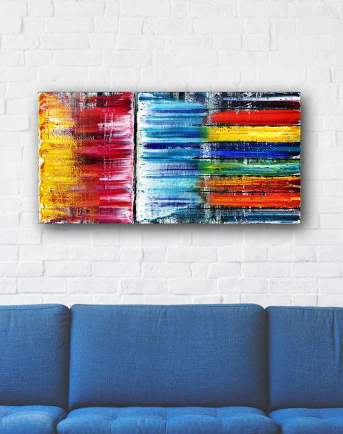 "Brave New World" - FREE USA SHIPPING + Special Price - Original PMS Abstract Oil Painting On Canvas - 36" x 18" by Preston M. Smith (PMS)