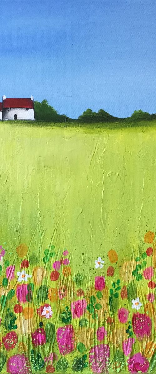 Meadow cottages #3 Textured Landscape by Jane Palmer Art