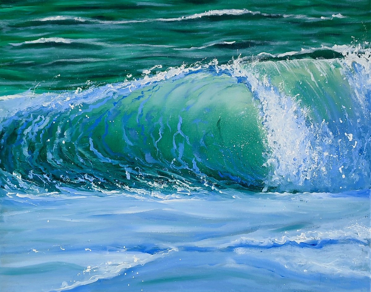 Photorealistic Landscape Oil Painting By Artem _Ar.ko, 20 X 16, Waves On The Coast, Original Artwork