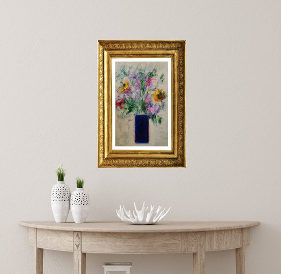 Spring Flowers in a Blue Vase