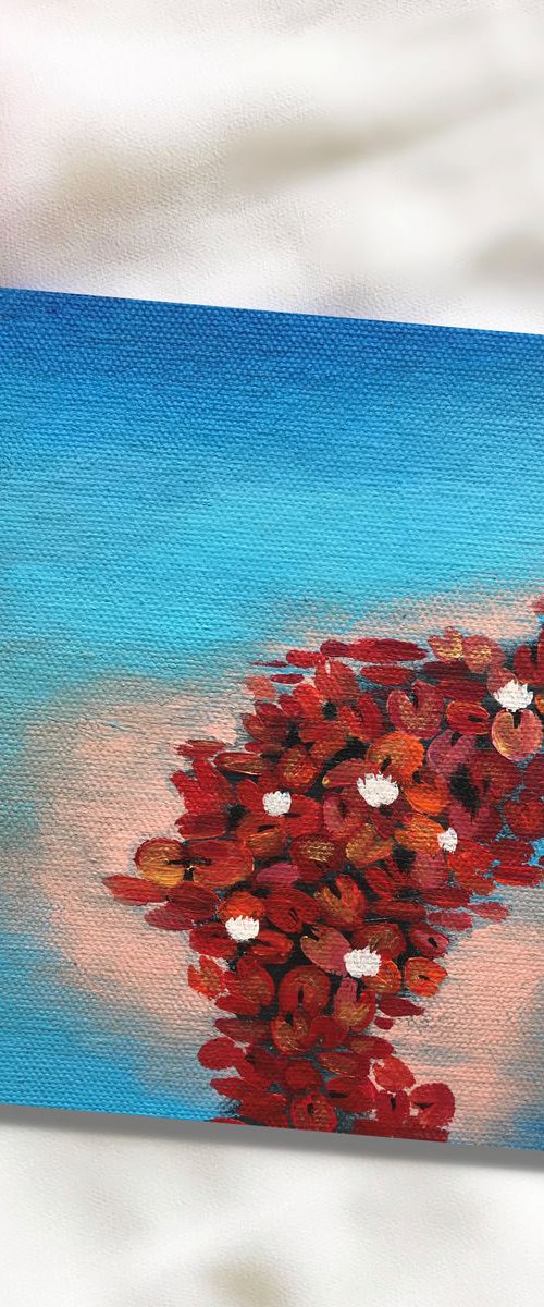 Water Lilies !! Red Flare!! Abstract !! Small Painting !! Mini Painting !! by Amita Dand