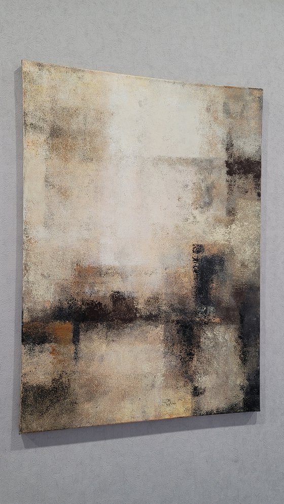 Shadows, 50*70cm, abstract acrylic painting, beige brown, interior wall art b