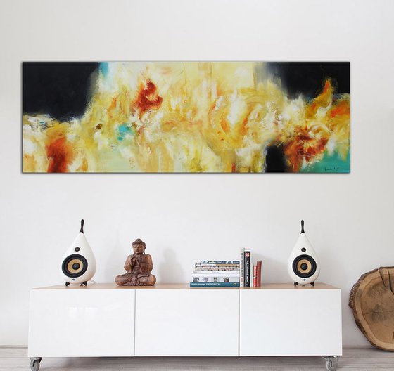 Yellow and blue Abstract Painting ready to hang - Sandstorm (24" x 72" - 60 cm x 182 cm)