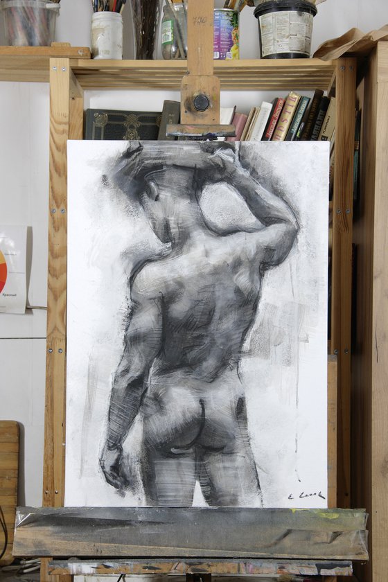 Charcoal drawing on paper "Athlet"