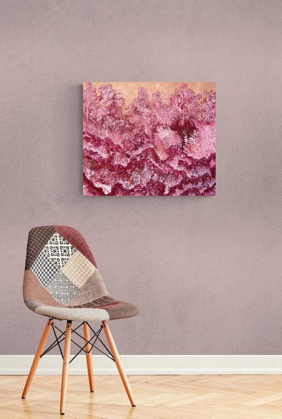 Pink and burgundy blooming landscape
