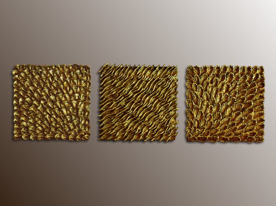 Gold Texture #S5 | Golden Leaf Wall Sculptures Set of 3