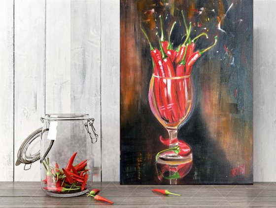 Hot Peppers in a glass. Still life
