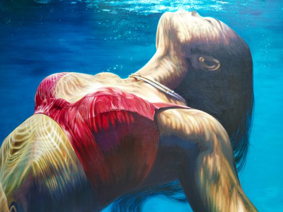 Large original underwater painting large wall art underwater artwork "Kiss me sea"