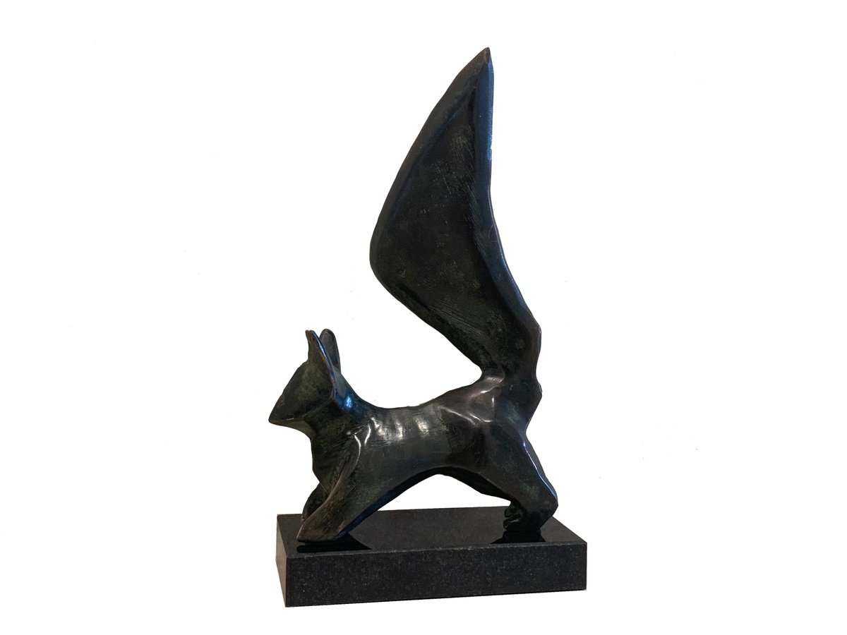 Expressive Animal Bronze Sculpture By Toth Kristof, 5 X 10", Squirrel 2, Original Artwork