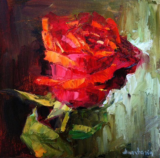 Red Rose Floral Painting Flowers Framed Ready to Hang