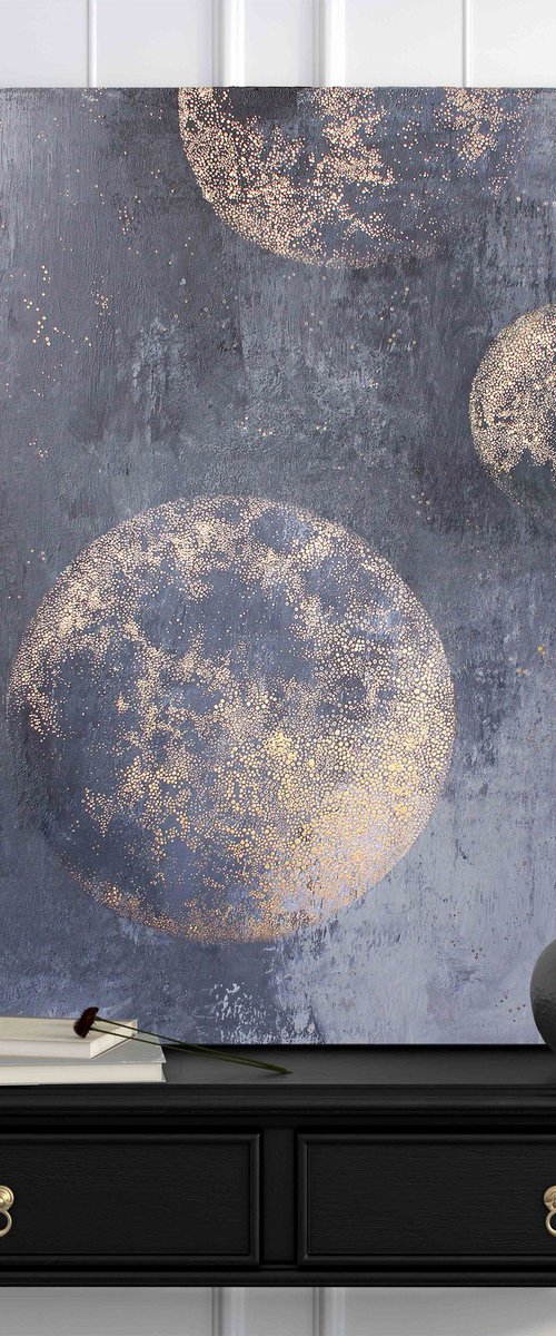"Golden Planets" Abstract space acrylic art by Marine Boiko