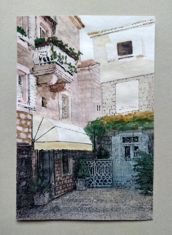 Italy miniature #2. Original watercolour and ink painting