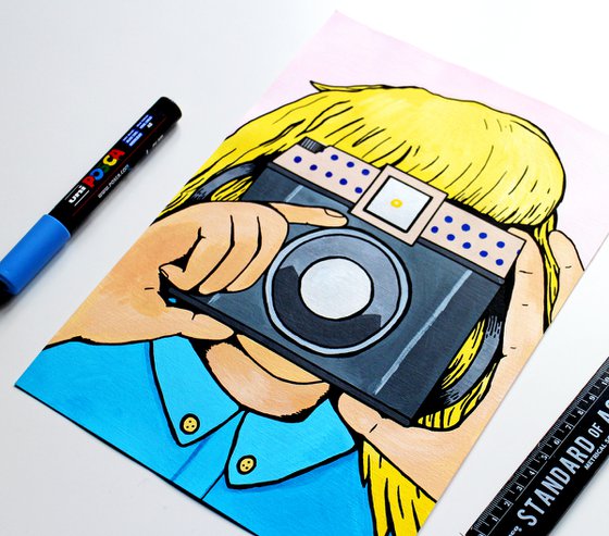 Snap! Retro Camera Pop Painting on Unframed A4 Paper