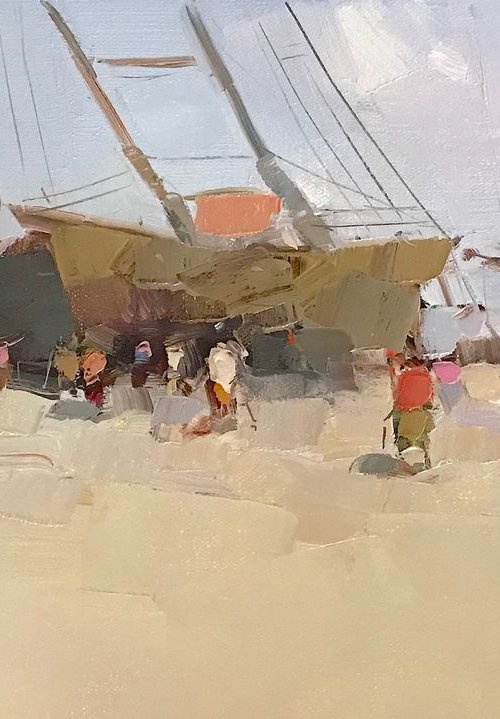 Harbor, Original oil painting, Handmade artwork, One of a kind by Vahe Yeremyan