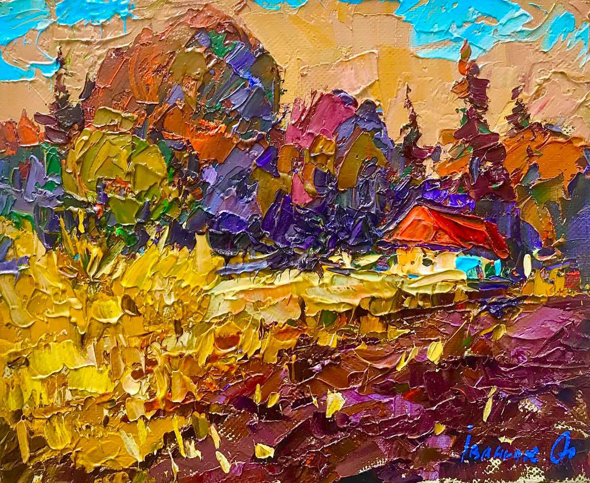 Impressionistic Landscape Oil Painting By Kalenyuk Alex, 10 X 8", Warm Evening, Original Artwork