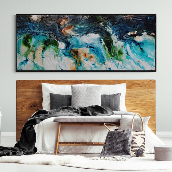 Turquoise Element 200cm x 80cm Green Teal Textured Abstract Art