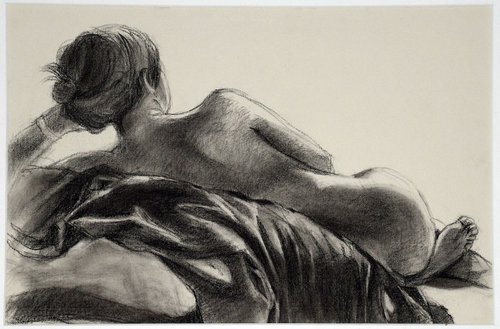 Life Drawing of girl leaning against a cloth by Isabel Hutchison