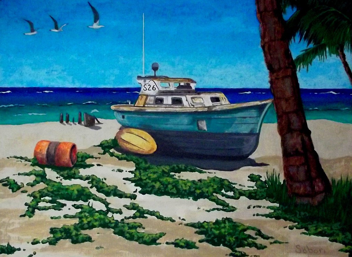 Impressionistic Landscape Giclee Print By Andrew Sabori, 22 X 16, Beach In Puerto Rico, Original Artwork