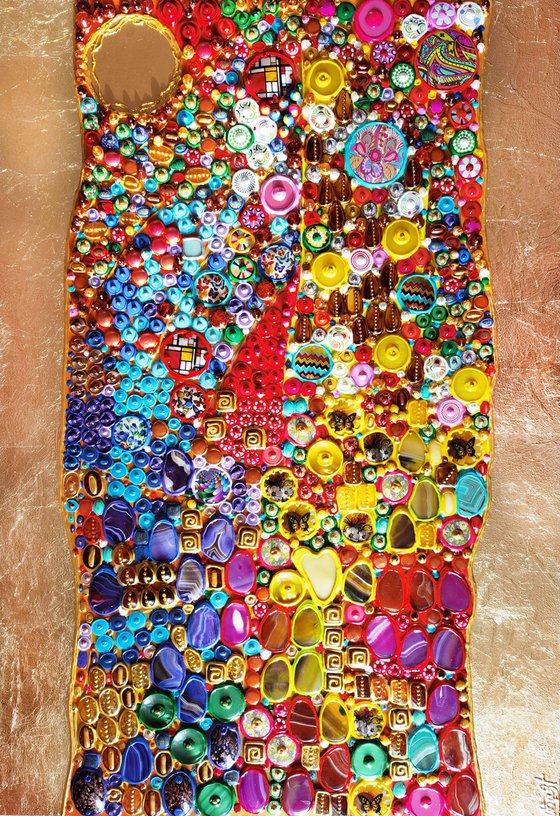 Summer in Spain - Abstract wall sculpture from precious stones. Colorful mosaic art