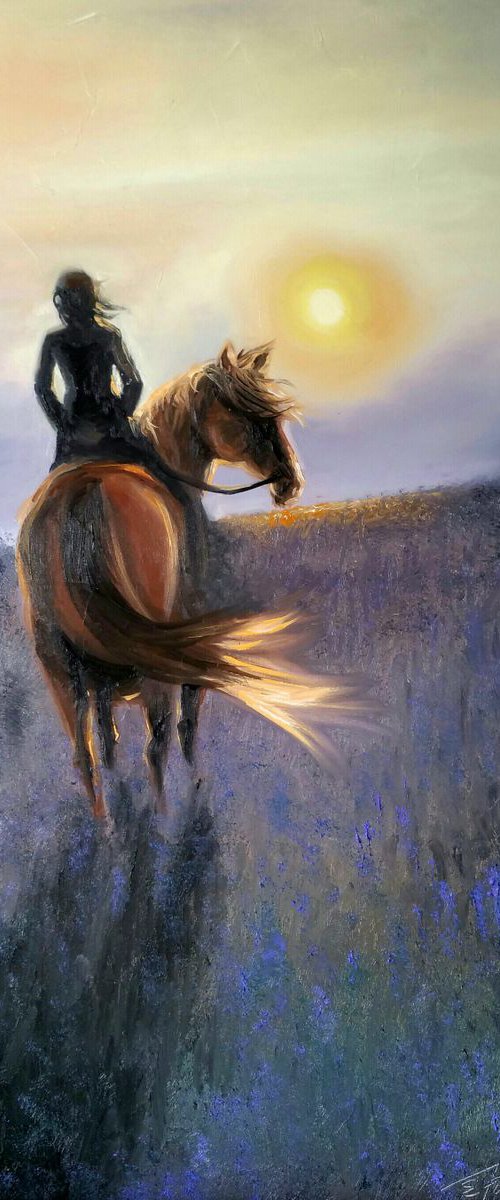 "Romeo and Julia.Sunset" Original oil painting 60x90x2cm.,ready to hang. by Elena Kraft