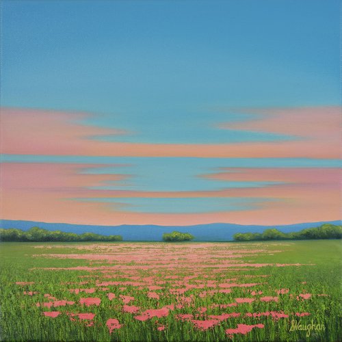 Pink Flowers - Colorful Flower Field Landscape by Suzanne Vaughan