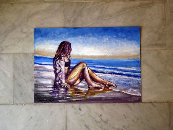 SEASIDE GIRL - THE HOPE - Thick oil painting - 42x29.5cm
