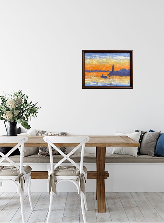 Lighthouse Boat Nautical Original Painting