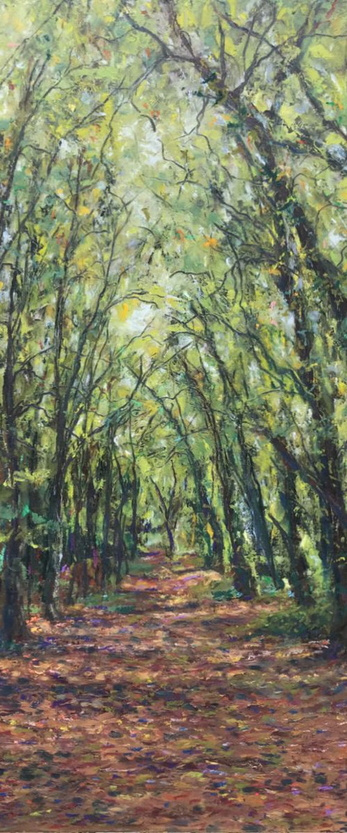 Wandlebury Path, Cold Wax Painting by Ashley Baldwin-Smith