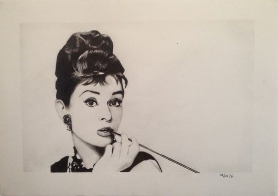 Audrey Hepburn, Breakfast at Tiffany's  - Graphite Pencil Drawing