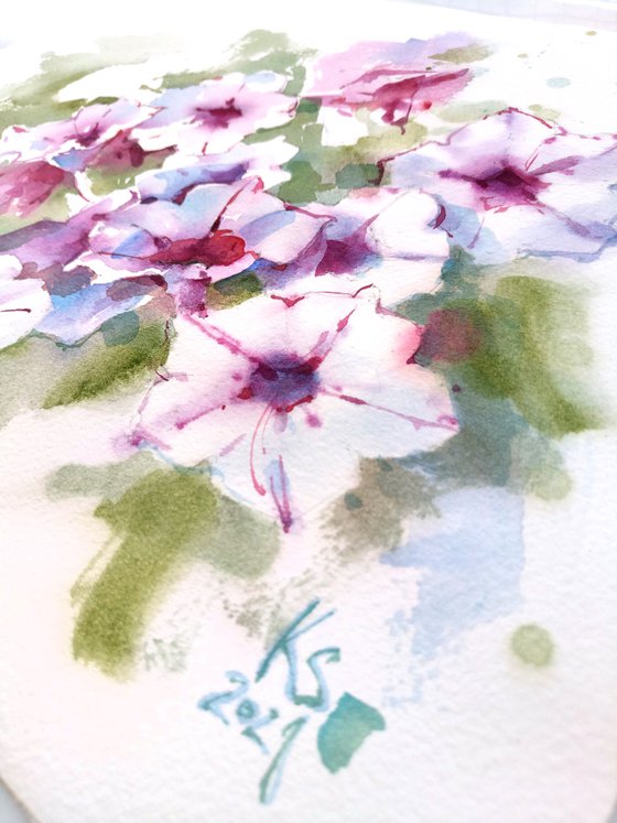 "Dance of summer flowers" original watercolor artwork in small format
