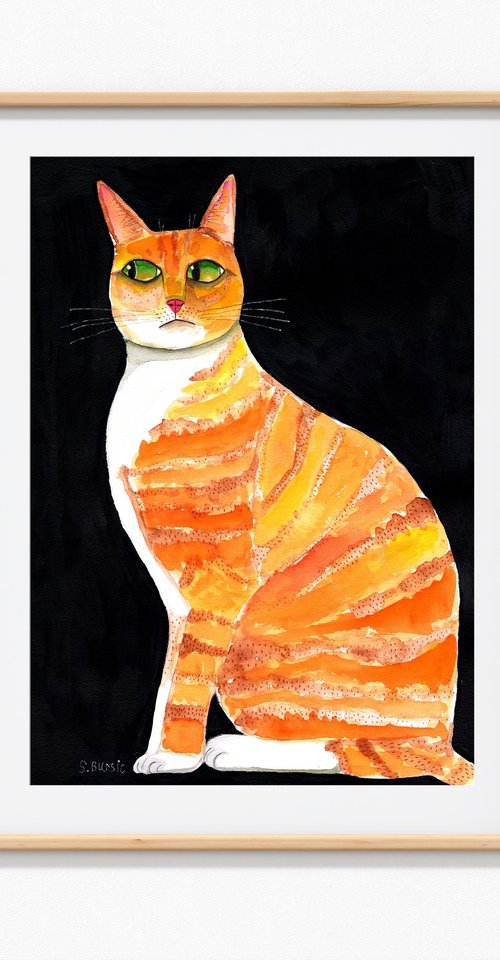 Bombastic Side Eye Cat Funny Humour Naive Watercolour cat by Sharyn Bursic
